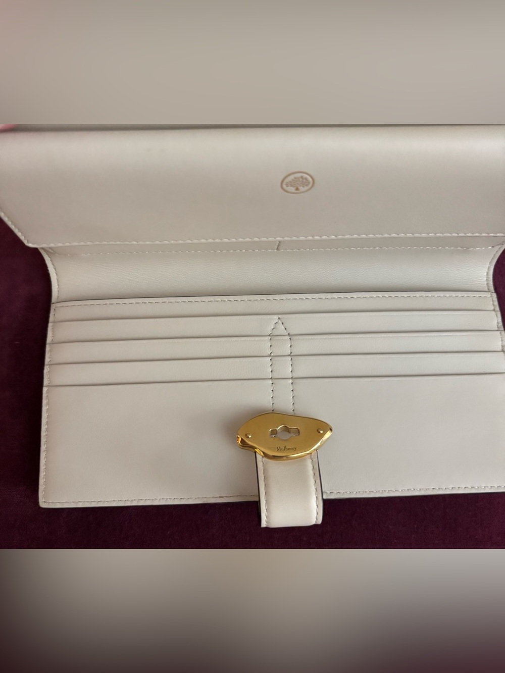 Mulberry Lana Long Bifold Wallet Chalk Leather Gold Foundry Lock - Picture 5 of 10